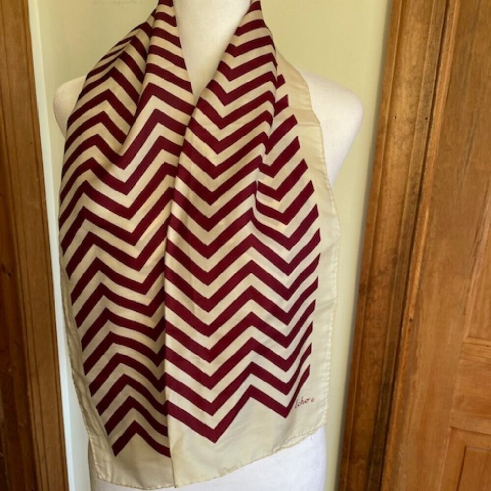 ECHO Cream Red Herringbone Oblong Vintage Scarf - Picture 2 of 12